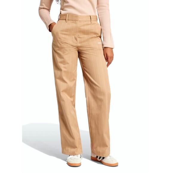 Adidas Women's Warm Sandstone Off White Pinstripe Twill Loose Pants Size 6 - Picture 1 of 11